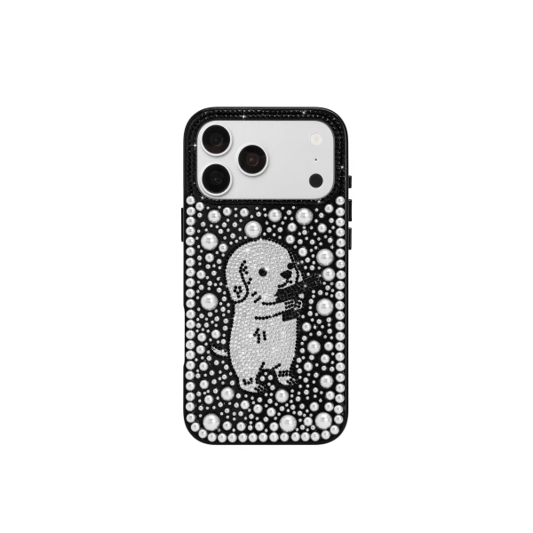 JW PEI Pearl Artificial Crystal Puppy Phone Case in Black | Phone Cases | Luxury Shoes 