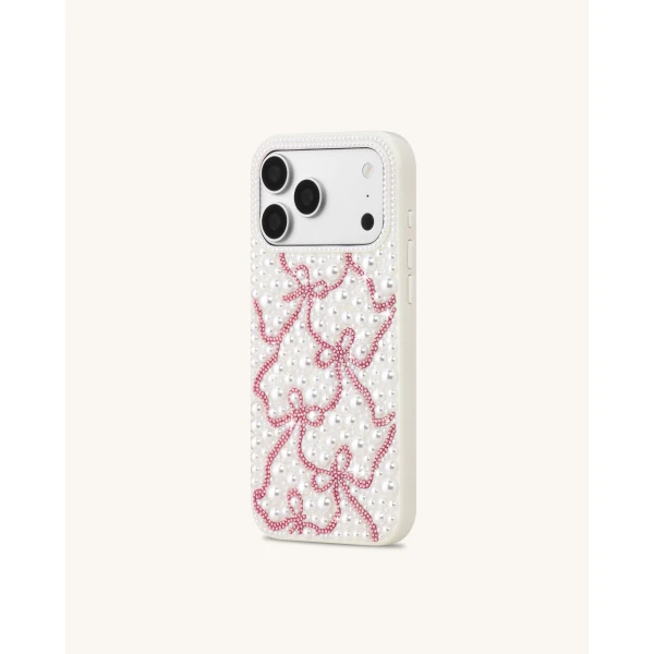 JW PEI Pearl Artificial Crystal Ribbon Bow Phone Case in White | Phone Cases | Luxury Shoes 