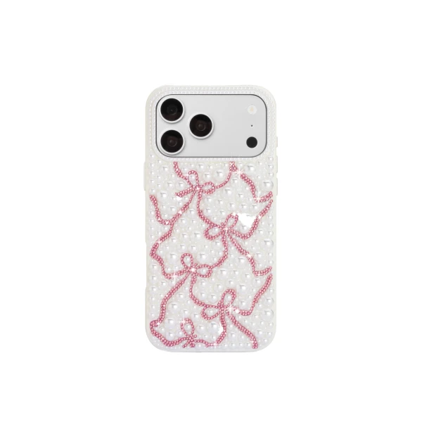 JW PEI Pearl Artificial Crystal Ribbon Bow Phone Case in White | Phone Cases | Luxury Shoes 