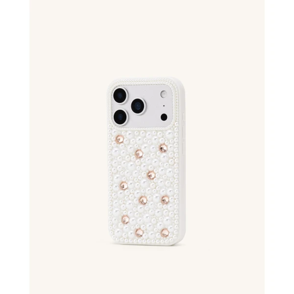 JW PEI Pearl Embellished Phone Case in White | Phone Cases | Luxury Shoes 