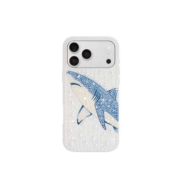 JW PEI Pearl Shark Artificial Crystal Phone Case in White | Phone Cases | Luxury Shoes 