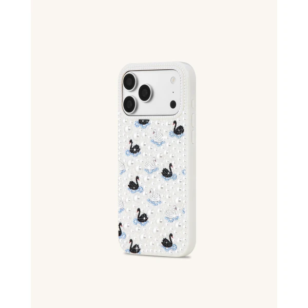 JW PEI Pearl Swan Embellished Phone Case in White | Phone Cases | Luxury Shoes 