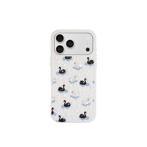 JW PEI Pearl Swan Embellished Phone Case in White | Phone Cases | Luxury Shoes 