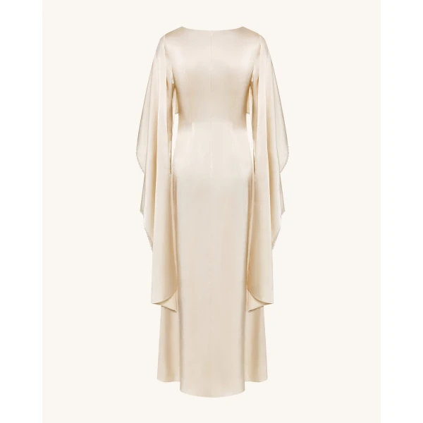 JW PEI Pearl-Trimmed Cape Sleeve Boat Neck Maxi Gown in Cream | Evening Gowns | Luxury Shoes 