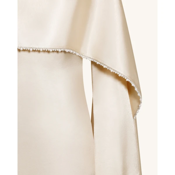 JW PEI Pearl-Trimmed Cape Sleeve Boat Neck Maxi Gown in Cream | Evening Gowns | Luxury Shoes 