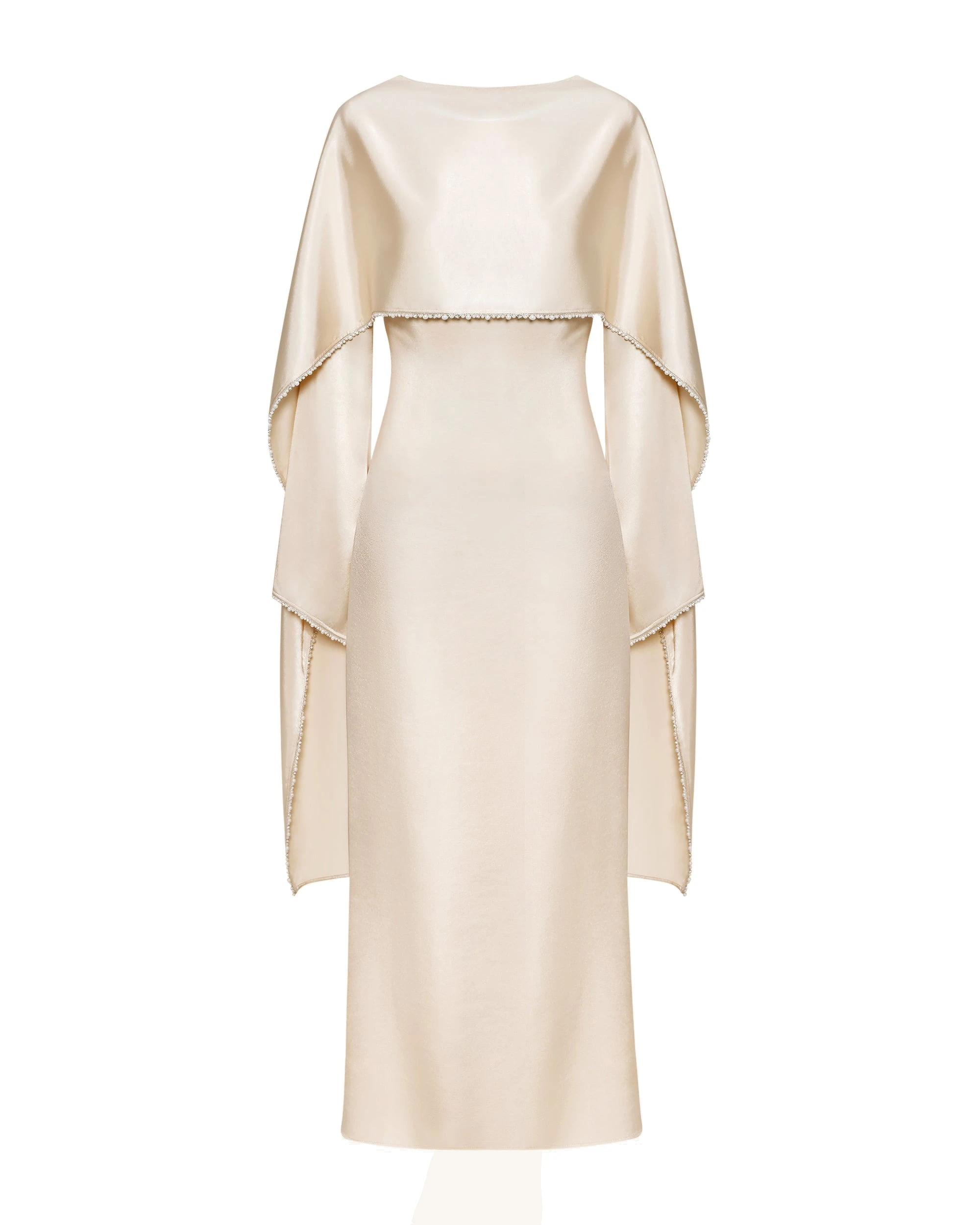 JW PEI Pearl-Trimmed Cape Sleeve Boat Neck Maxi Gown in Cream JW PEI Pearl-Trimmed Cape Sleeve Boat Neck Maxi Gown in Cream | Evening Gowns | Luxury Shoes