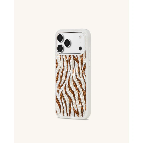 JW PEI Pearl Zebra Stripe Artificial Crystal Phone Case in White | Phone Cases | Luxury Shoes 