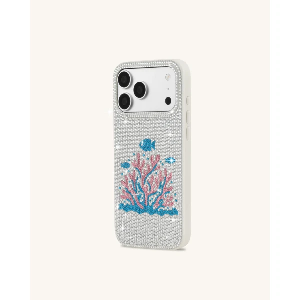 JW PEI Pink Coral Artificial Crystal Phone Case in White | Phone Cases | Luxury Shoes 