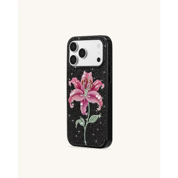 JW PEI Pink Lily Artificial Crystal Phone Case in Black | Phone Cases | Luxury Shoes 