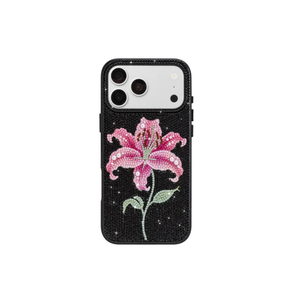 JW PEI Pink Lily Artificial Crystal Phone Case in Black | Phone Cases | Luxury Shoes 
