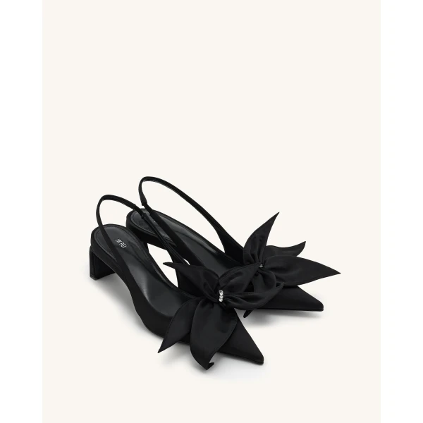 JW PEI Queena Floral Appliques Slingback Pumps in Black | Heels | Luxury Shoes 