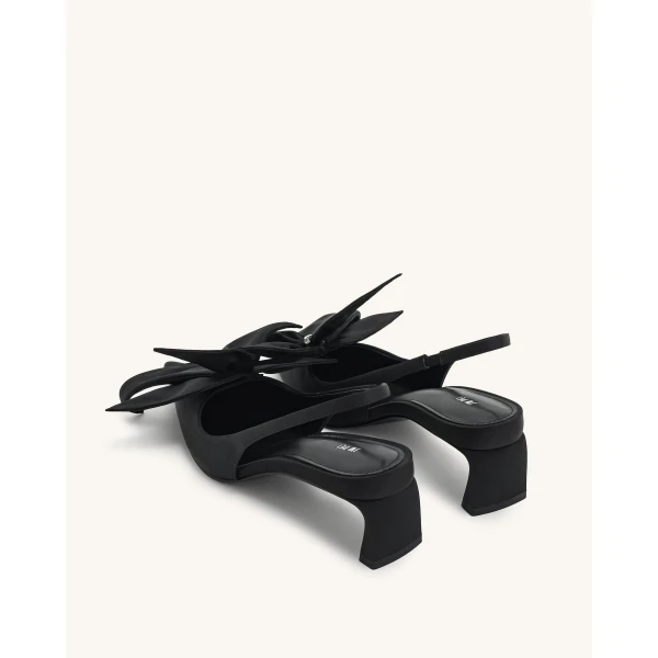 JW PEI Queena Floral Appliques Slingback Pumps in Black | Heels | Luxury Shoes 