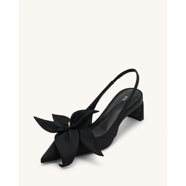 JW PEI Queena Floral Appliques Slingback Pumps in Black | Heels | Luxury Shoes 
