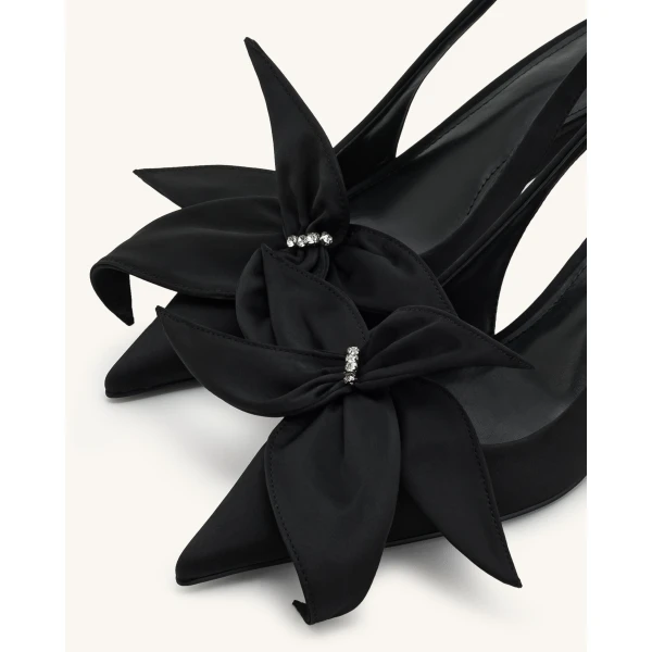 JW PEI Queena Floral Appliques Slingback Pumps in Black | Heels | Luxury Shoes 