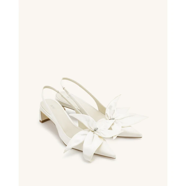 JW PEI Queena Floral Appliques Slingback Pumps in Ivory White | Heels | Luxury Shoes 