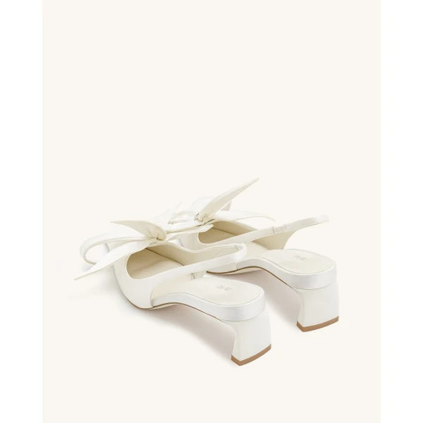 JW PEI Queena Floral Appliques Slingback Pumps in Ivory White | Heels | Luxury Shoes 