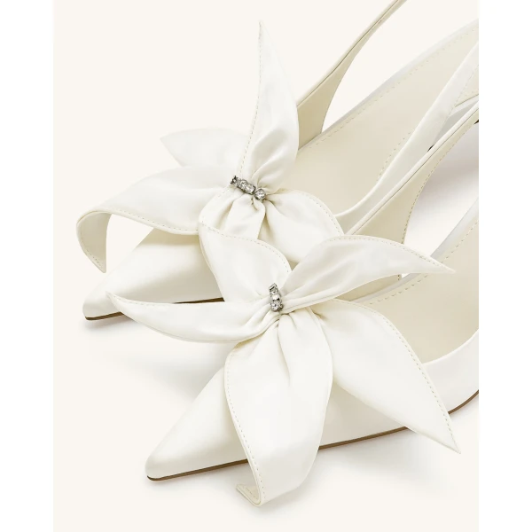 JW PEI Queena Floral Appliques Slingback Pumps in Ivory White | Heels | Luxury Shoes 