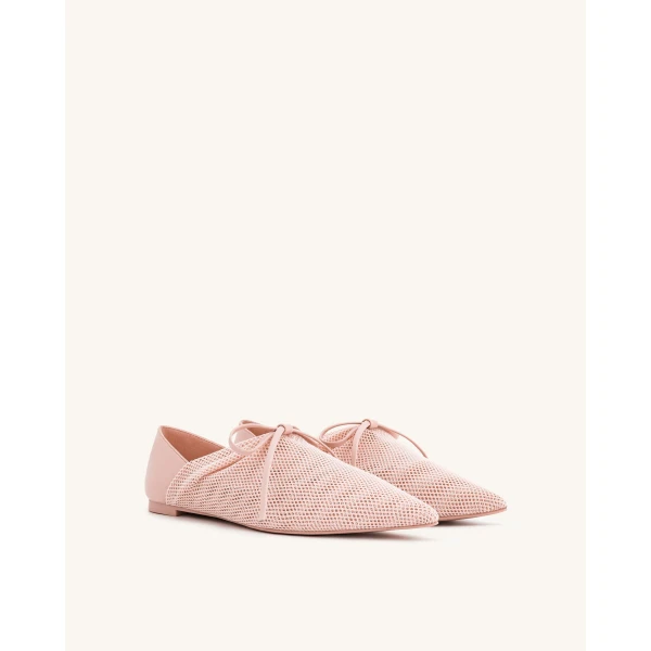JW PEI Reilly Fishnet Ballerina Flats in Pink Beige | Flats | Luxury Shoes 