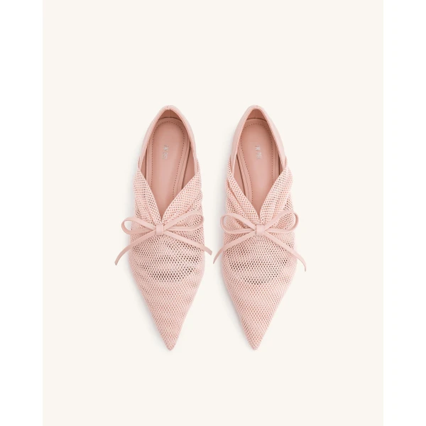 JW PEI Reilly Fishnet Ballerina Flats in Pink Beige | Flats | Luxury Shoes 