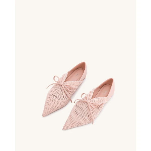 JW PEI Reilly Fishnet Ballerina Flats in Pink Beige | Flats | Luxury Shoes 