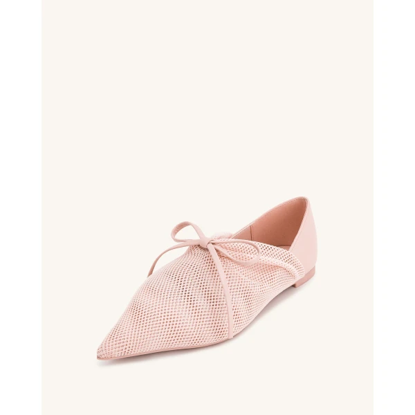 JW PEI Reilly Fishnet Ballerina Flats in Pink Beige | Flats | Luxury Shoes 