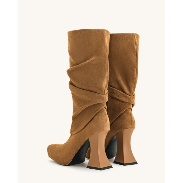 JW PEI Reyna Square Toe Platform Knit Boots in Brown | Boots | Luxury Shoes 