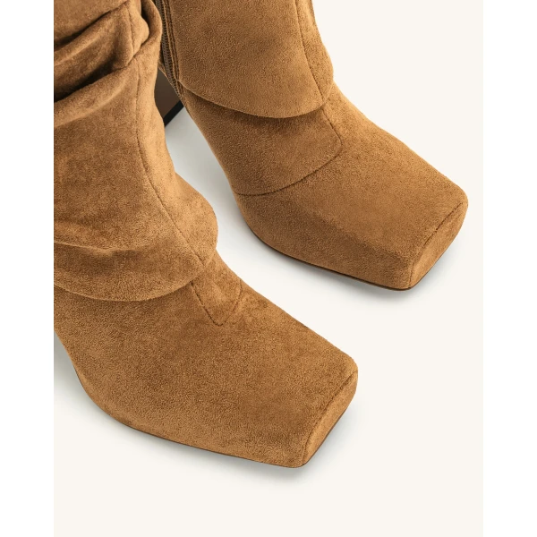 JW PEI Reyna Square Toe Platform Knit Boots in Brown | Boots | Luxury Shoes 