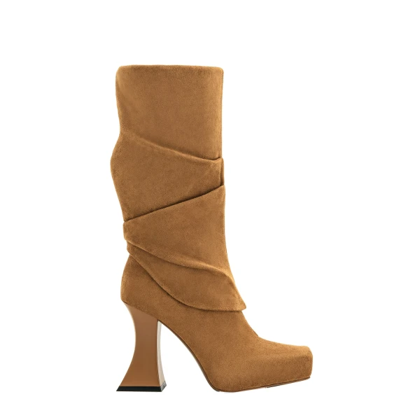 JW PEI Reyna Square Toe Platform Knit Boots in Brown | Boots | Luxury Shoes 