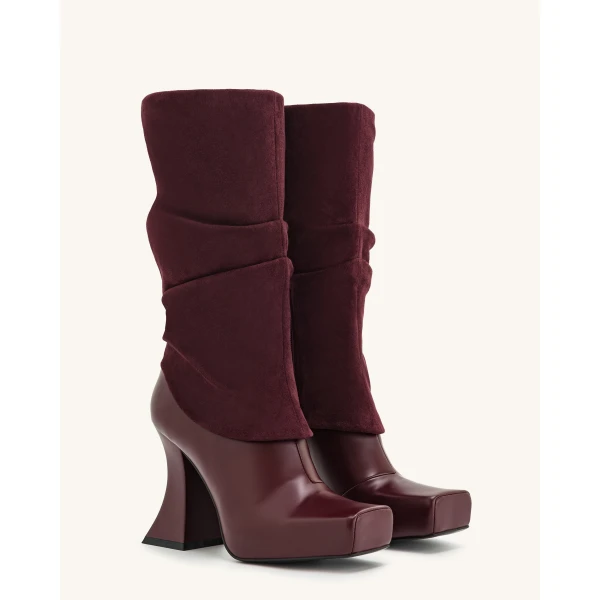 JW PEI Reyna Square Toe Platform Knit Boots in Claret Red | Boots | Luxury Shoes 