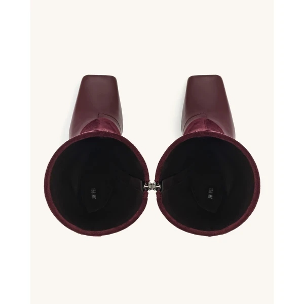 JW PEI Reyna Square Toe Platform Knit Boots in Claret Red | Boots | Luxury Shoes 