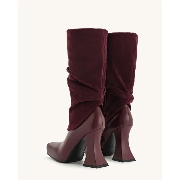 JW PEI Reyna Square Toe Platform Knit Boots in Claret Red | Boots | Luxury Shoes 