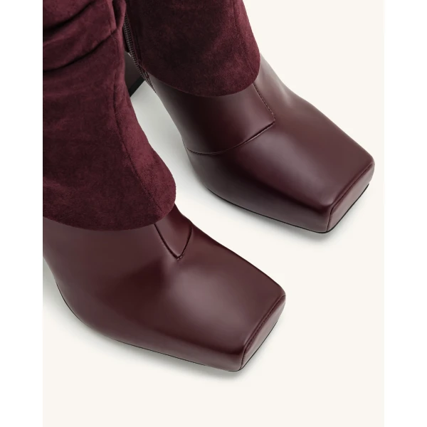 JW PEI Reyna Square Toe Platform Knit Boots in Claret Red | Boots | Luxury Shoes 