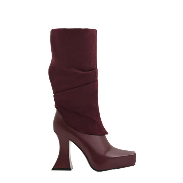 JW PEI Reyna Square Toe Platform Knit Boots in Claret Red | Boots | Luxury Shoes 
