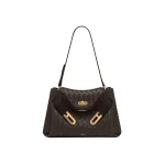 JW PEI Rhea Woven Texture Double Buckle Shoulder Bag in Chocolate Brown | Shoulder & Crossbody Bags | Luxury Shoes 