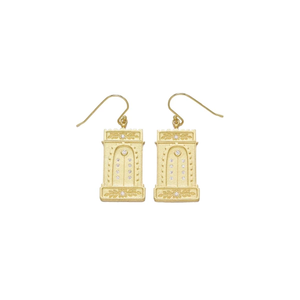 JW PEI Roman Arch Earrings in 18ct Gold Plated & White Zircon | Jewelry | Luxury Shoes 