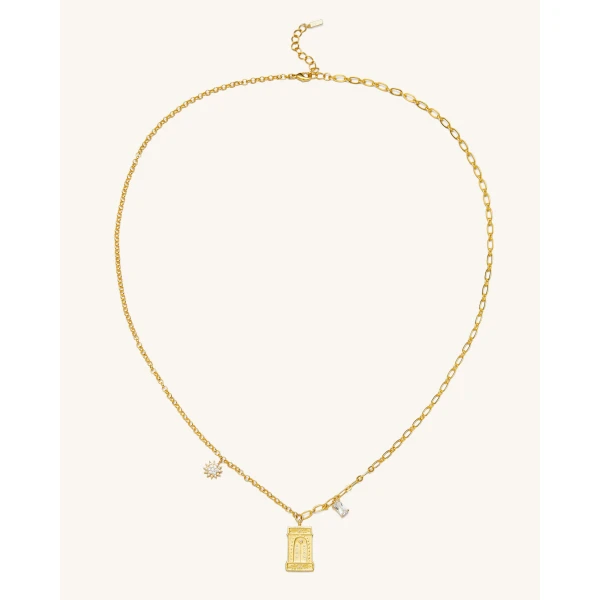 JW PEI Roman Arch Pendant Necklace in 18ct Gold Plated & White Zircon | Jewelry | Luxury Shoes 