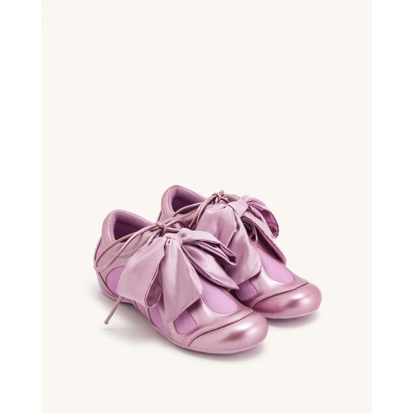JW PEI Rosie Metallic Bow Tie Low Top Sneakers in Pink | Sneakers | Luxury Shoes 