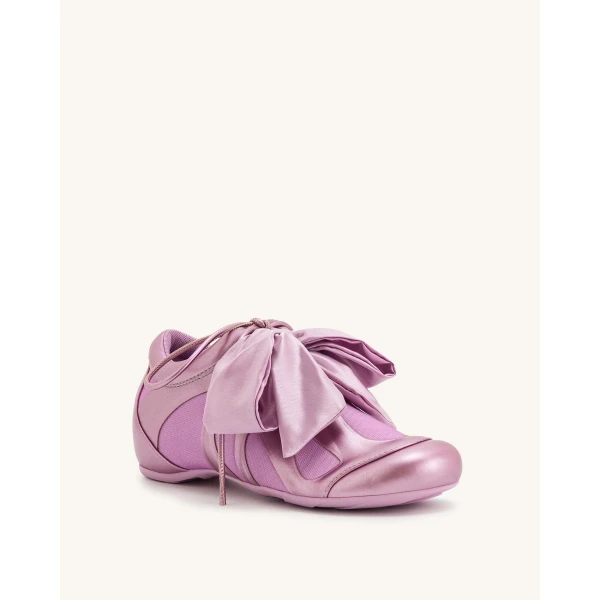 JW PEI Rosie Metallic Bow Tie Low Top Sneakers in Pink | Sneakers | Luxury Shoes 