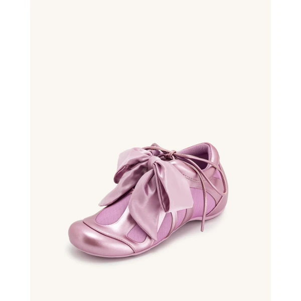 JW PEI Rosie Metallic Bow Tie Low Top Sneakers in Pink | Sneakers | Luxury Shoes 
