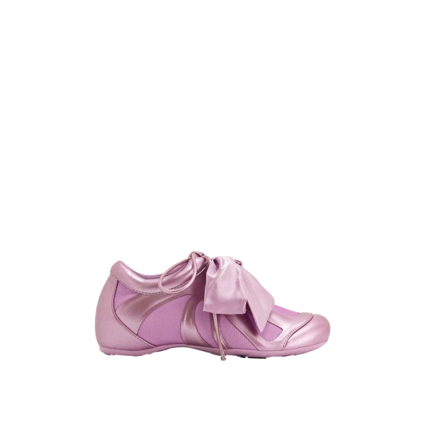 JW PEI Rosie Metallic Bow Tie Low Top Sneakers in Pink | Sneakers | Luxury Shoes 