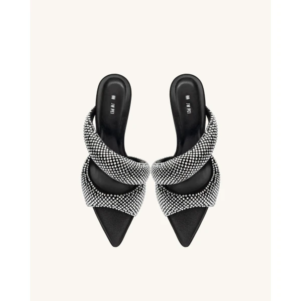 JW PEI Sara Mule Artificial Crystal in Black | Mules | Luxury Shoes 