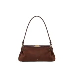 JW PEI Saskia Faux Suede Croc-Trim Shoulder Bag in Dark Brown | Shoulder & Crossbody Bags | Luxury Shoes 