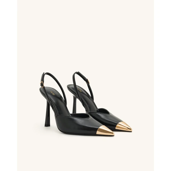 JW PEI Savannah Gold Tipped Slingback Pumps in Black | Heels | Luxury Shoes 