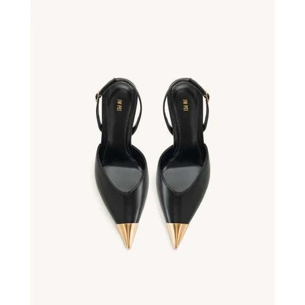 JW PEI Savannah Gold Tipped Slingback Pumps in Black | Heels | Luxury Shoes 