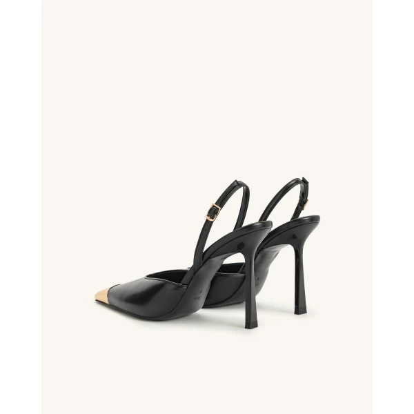 JW PEI Savannah Gold Tipped Slingback Pumps in Black | Heels | Luxury Shoes 