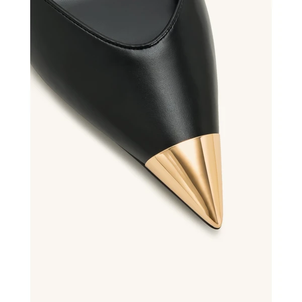 JW PEI Savannah Gold Tipped Slingback Pumps in Black | Heels | Luxury Shoes 