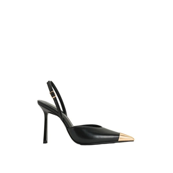 JW PEI Savannah Gold Tipped Slingback Pumps in Black | Heels | Luxury Shoes 