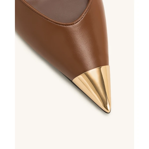 JW PEI Savannah Gold Tipped Slingback Pumps in Brown | Heels | Luxury Shoes 