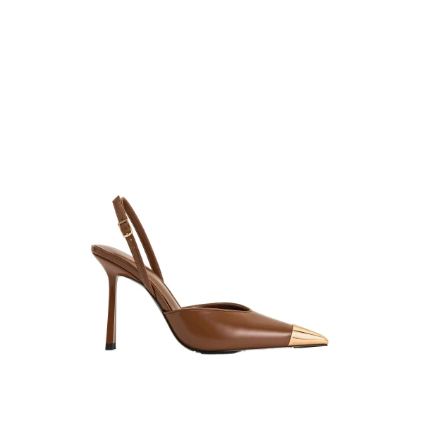 JW PEI Savannah Gold Tipped Slingback Pumps in Brown | Heels | Luxury Shoes 