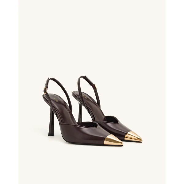 JW PEI Savannah Gold Tipped Slingback Pumps in Burgundy | Heels | Luxury Shoes 